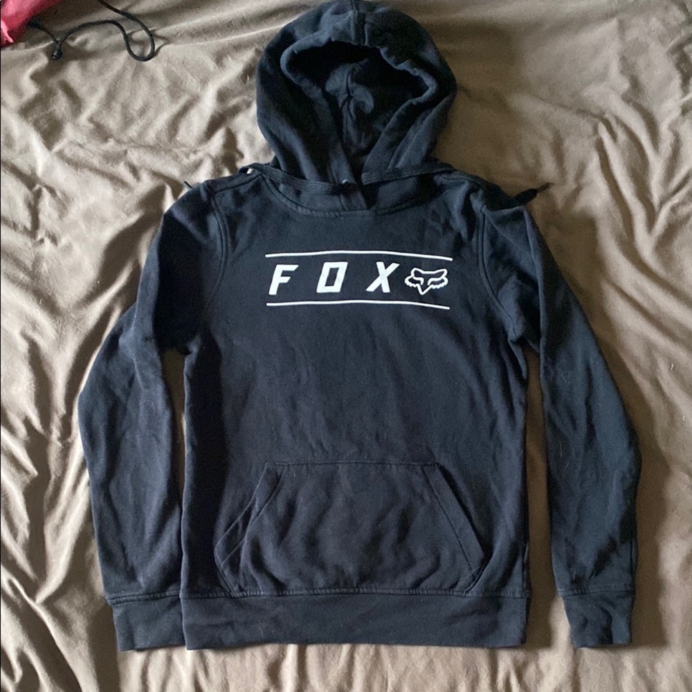 Fox Head Black Pullover Hoodie with Bold Logo XS